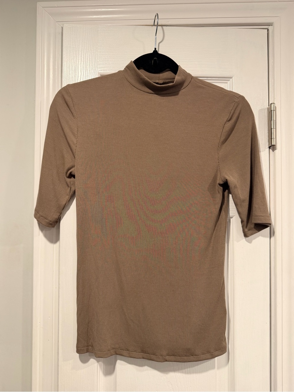 NWT A New Day Size XS Taupe Brown Ribbed Mock Neck Short Sleeve Soft Stretch Top